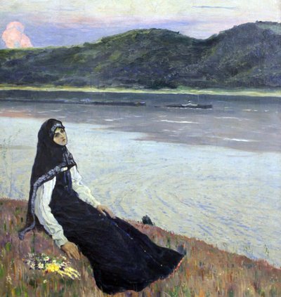 Op de rivier de Wolga door Mikhail Vasilievich Nesterov